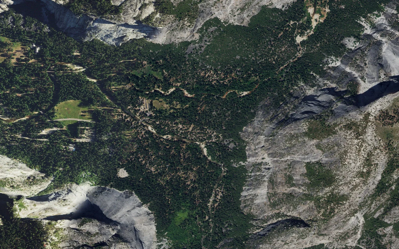 Aerial view centered on Mirror Lake / Snow Creek Trailhead