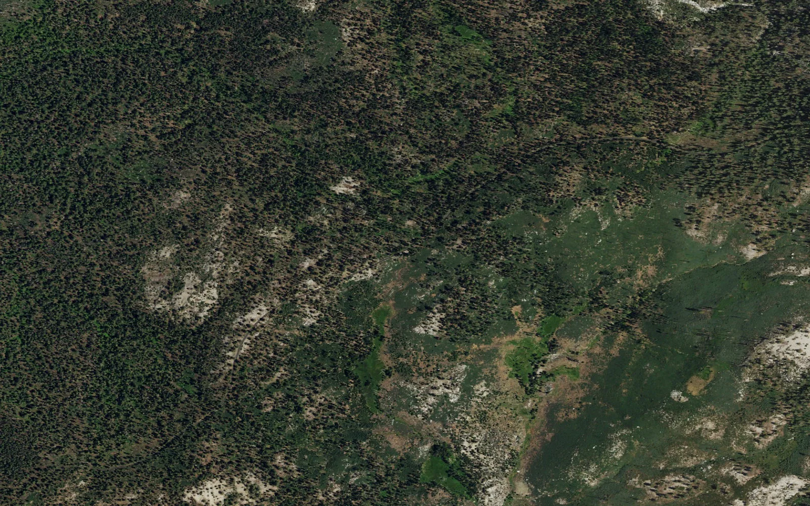 Aerial view centered on South Fork Tuolumne River Trailhead