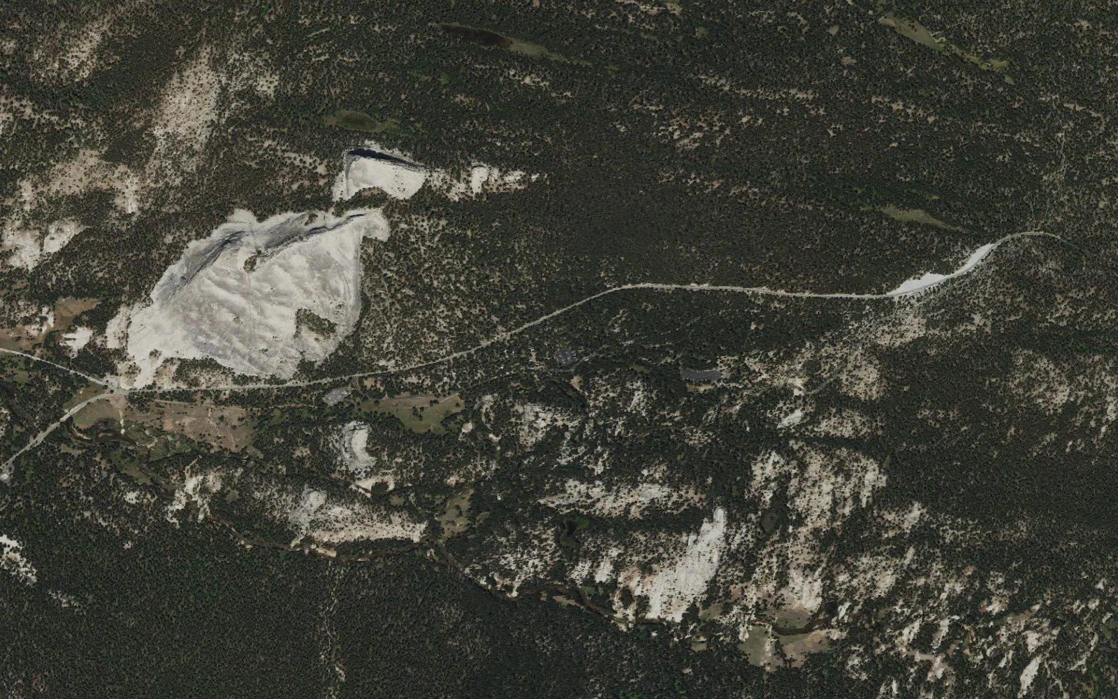 Aerial view centered on Young Lakes Trailhead