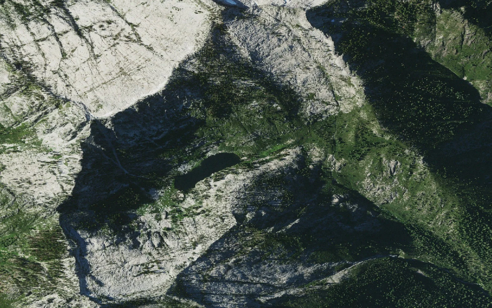 Aerial view centered on Alpine Lake camp area