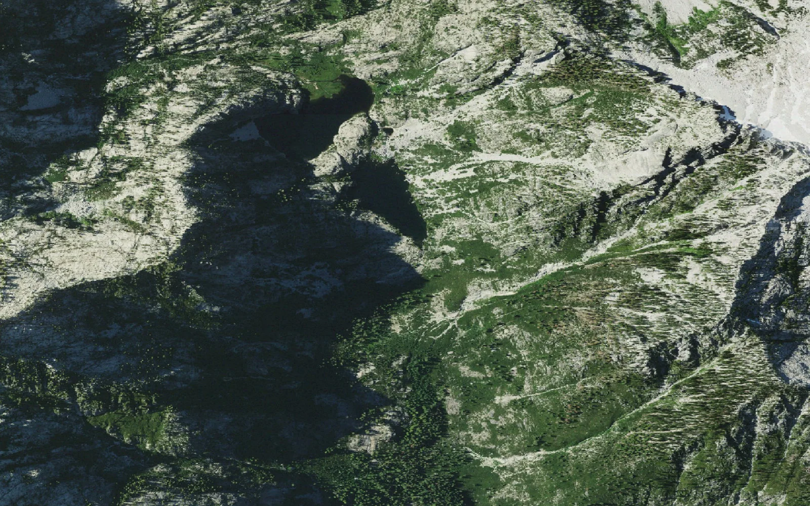 Aerial view centered on Lower Canyon Creek Lake camp area