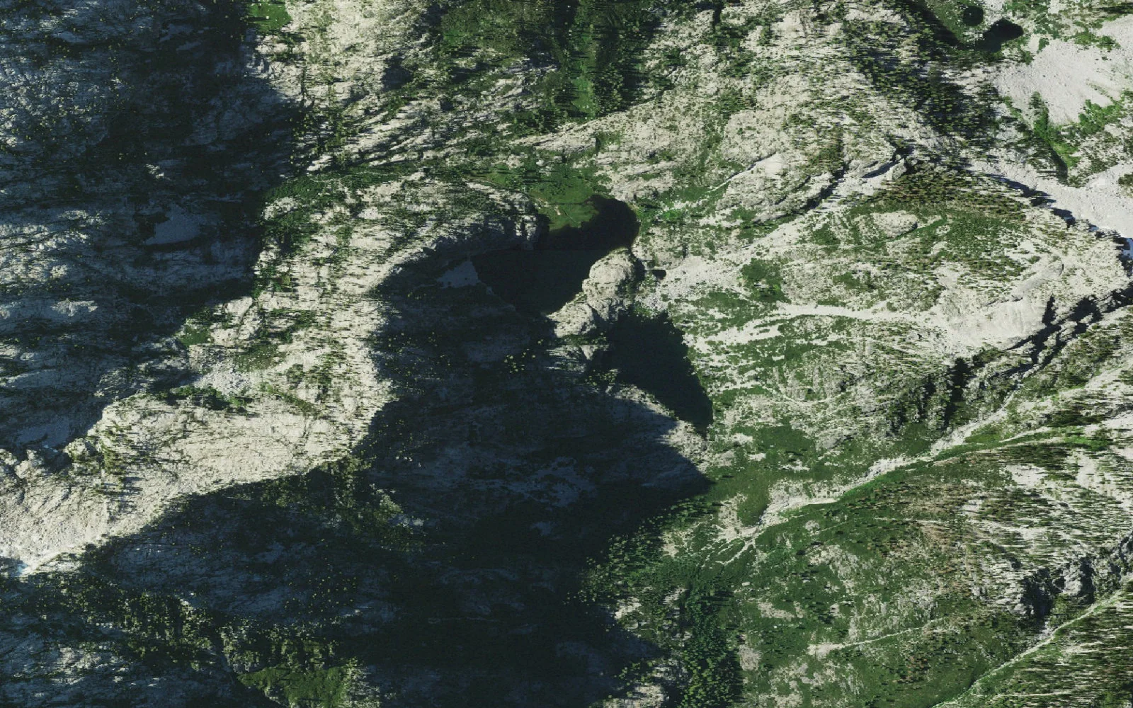 Aerial view centered on Upper Canyon Creek Lake camp area