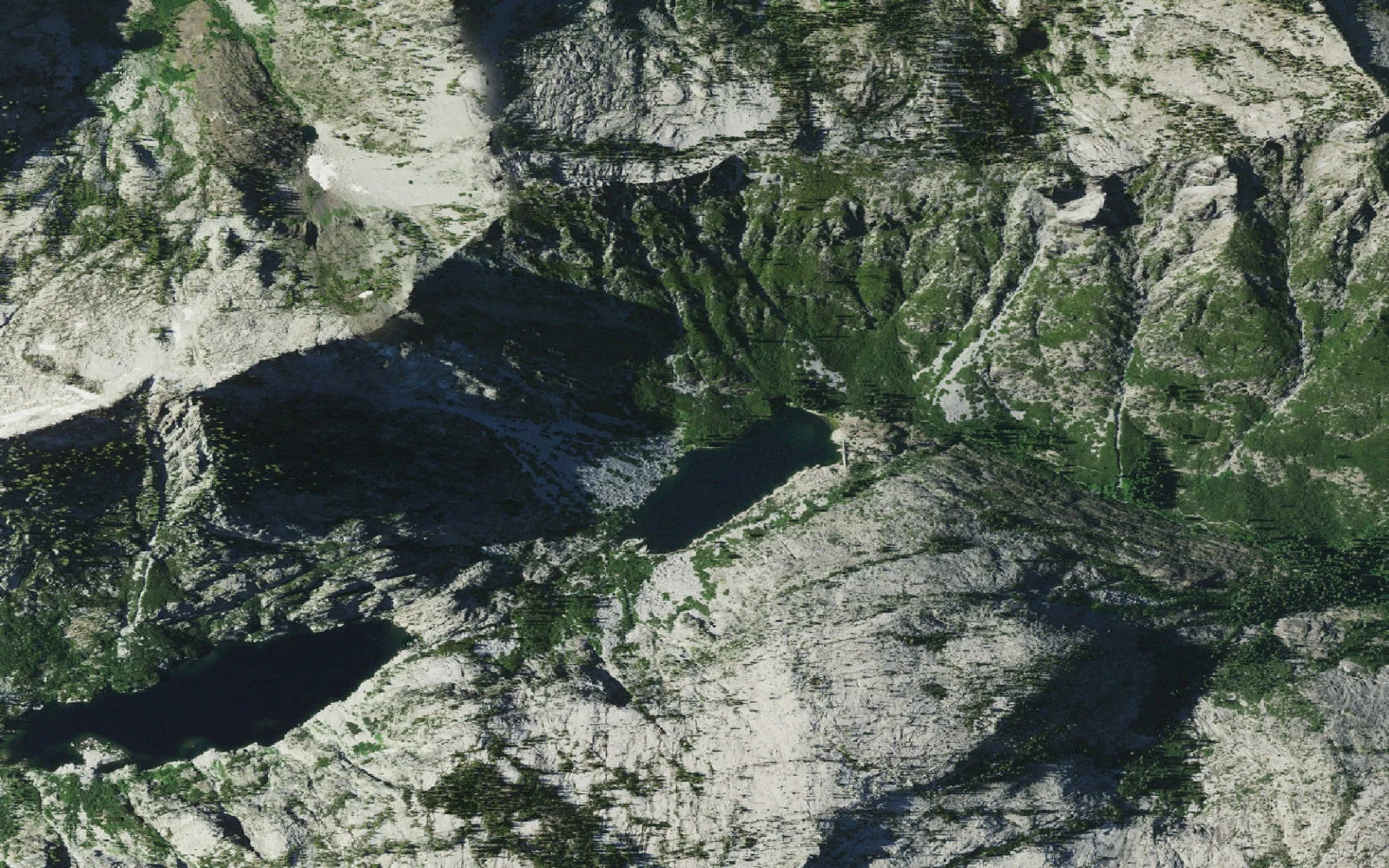 Aerial view centered on Emerald Lake camp area
