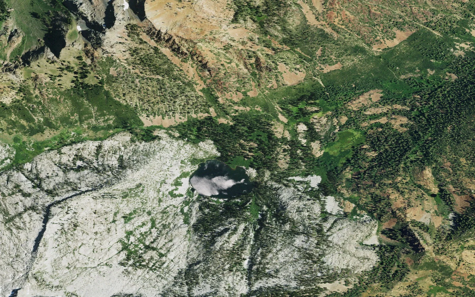 Aerial view centered on Granite Lake camp area