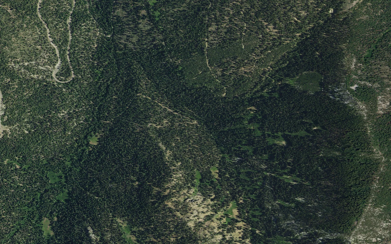 Aerial view centered on Hidden Lake camp area