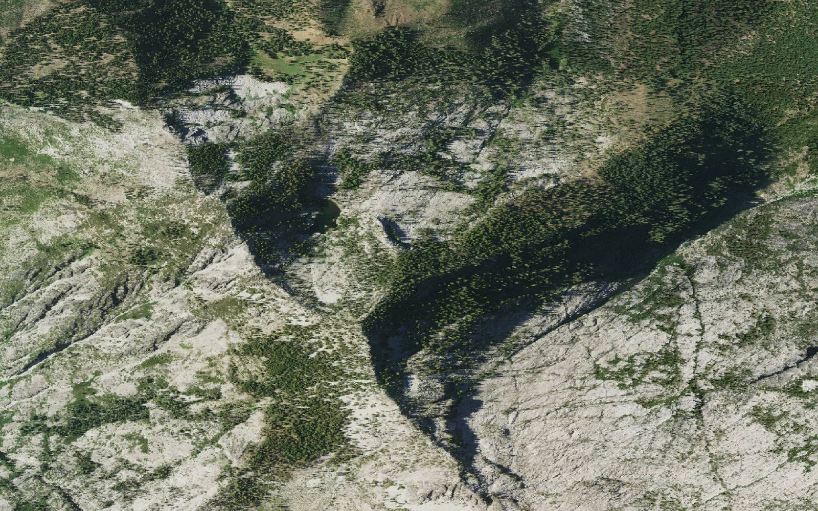 Aerial view centered on Little Caribou Lake camp area