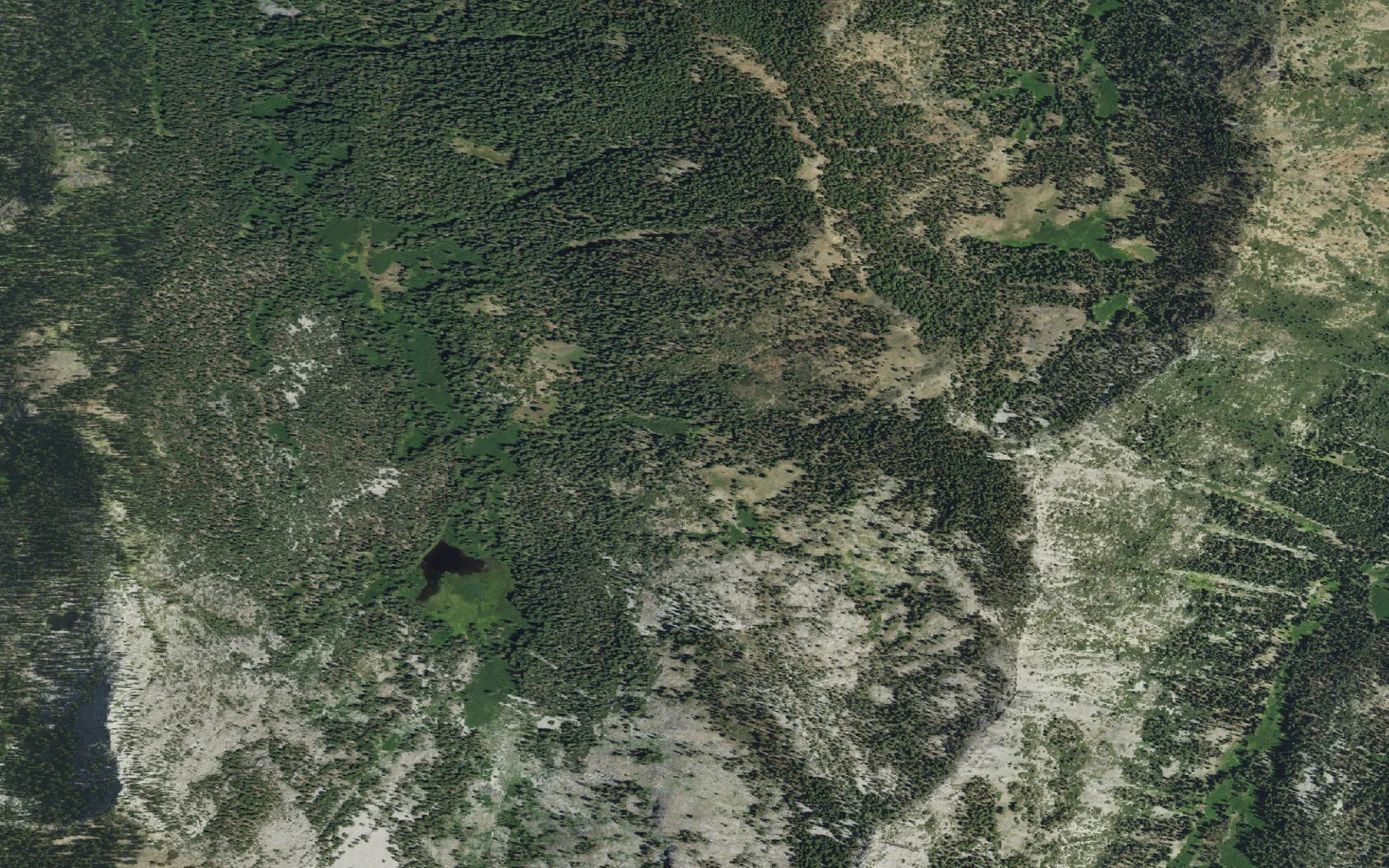 Aerial view centered on Long Gulch Lake camp area