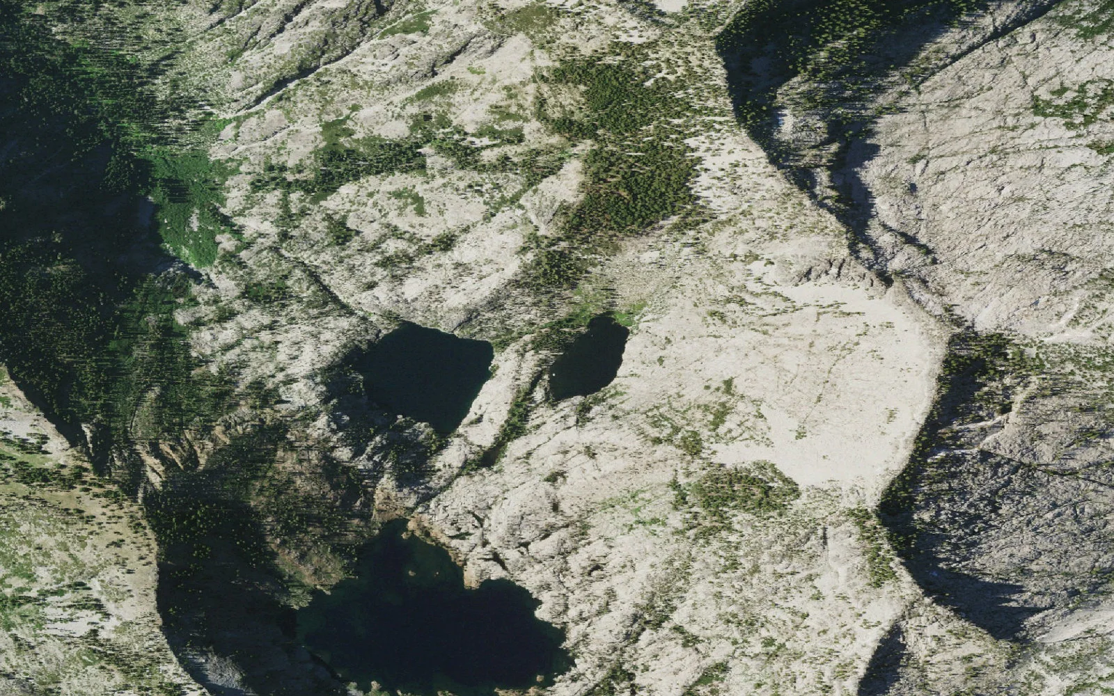 Aerial view centered on Snowslide Lake camp area