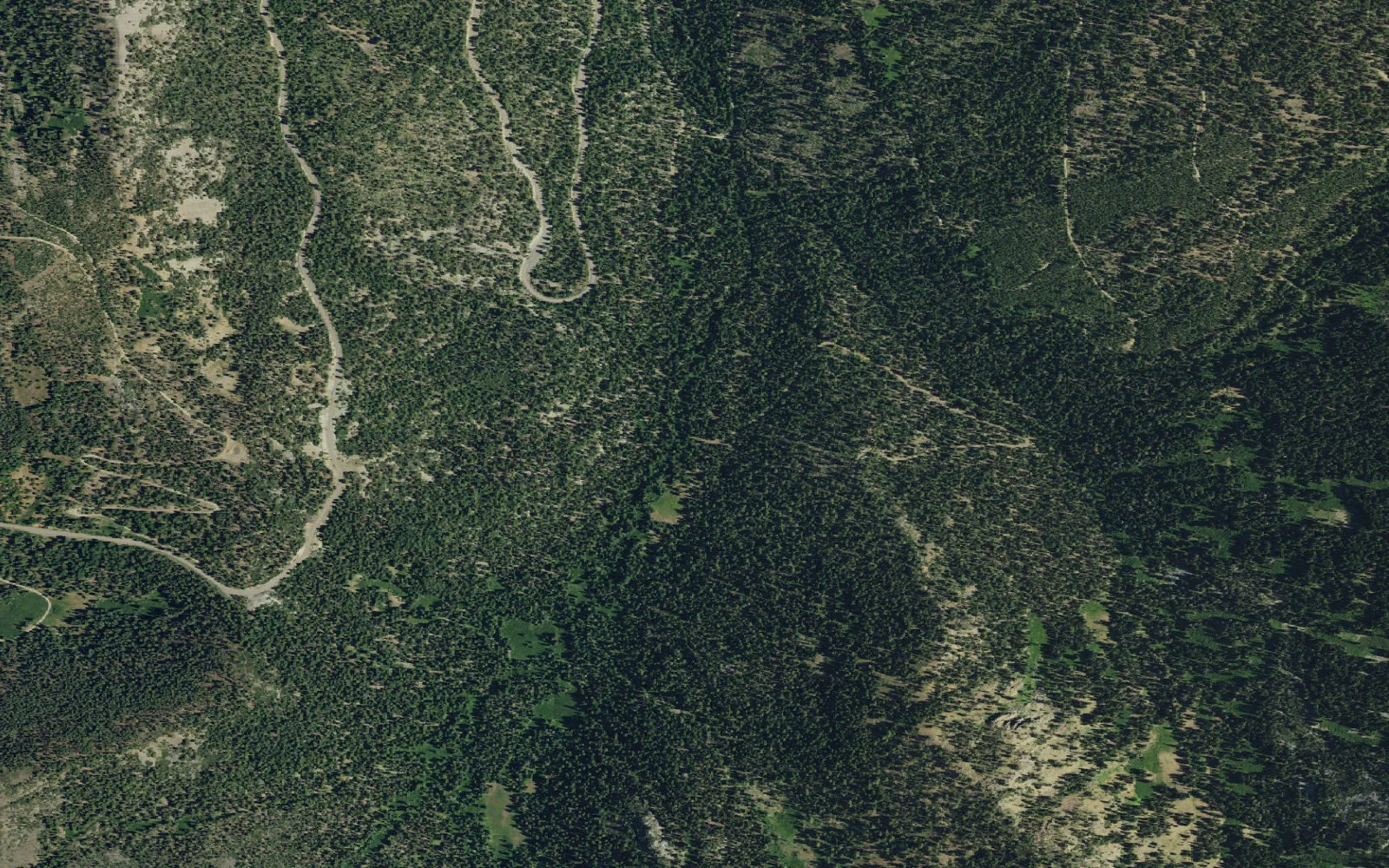 Aerial view centered on South Fork Lakes camp area
