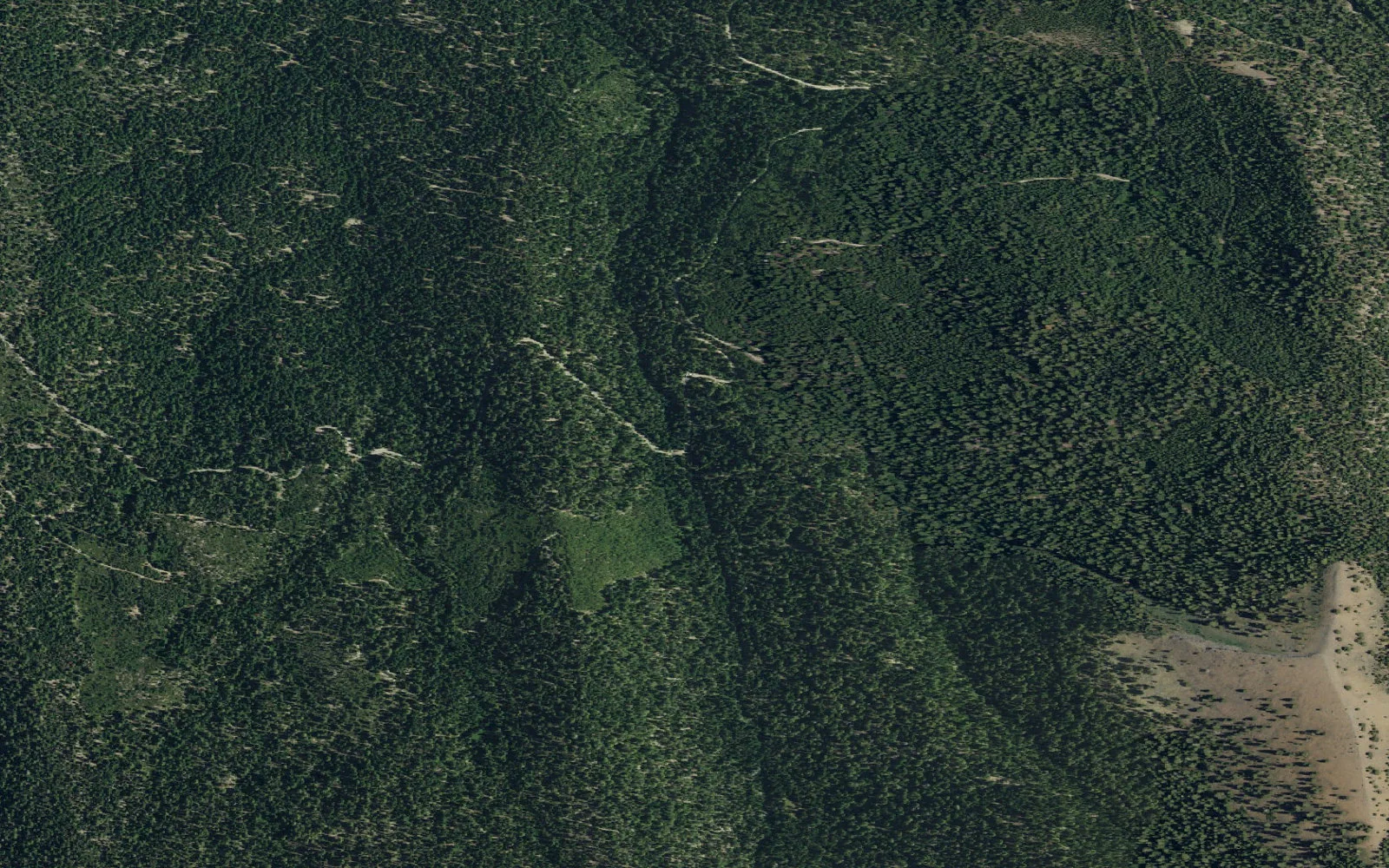 Aerial view centered on West Boulder Lake camp area