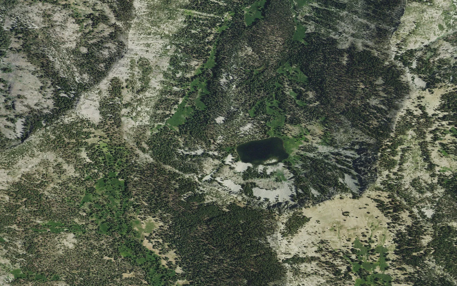 Aerial view centered on Fish Lake Trailhead