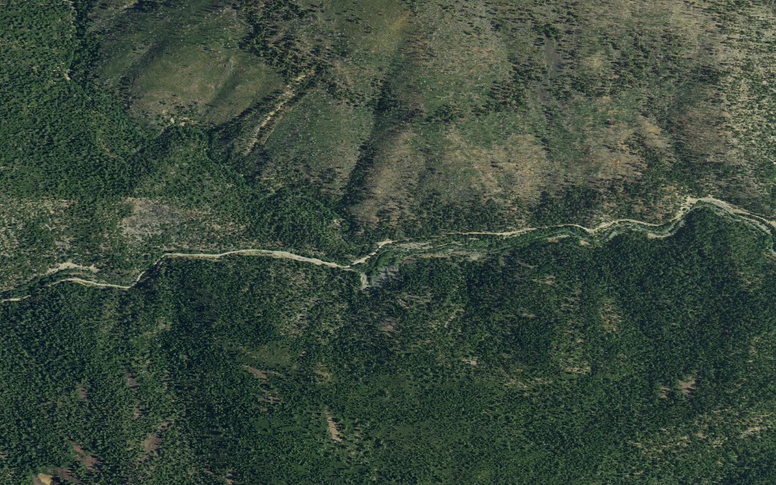Aerial view centered on North Fork Coffee Creek Trailhead