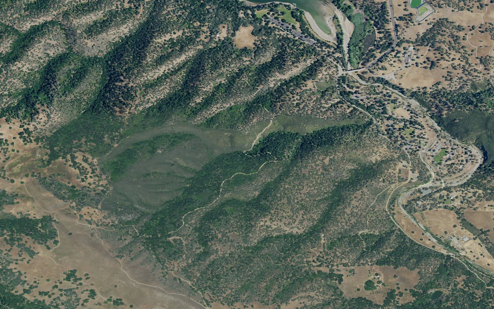 Aerial view centered on Del Valle Ohlone Trailhead