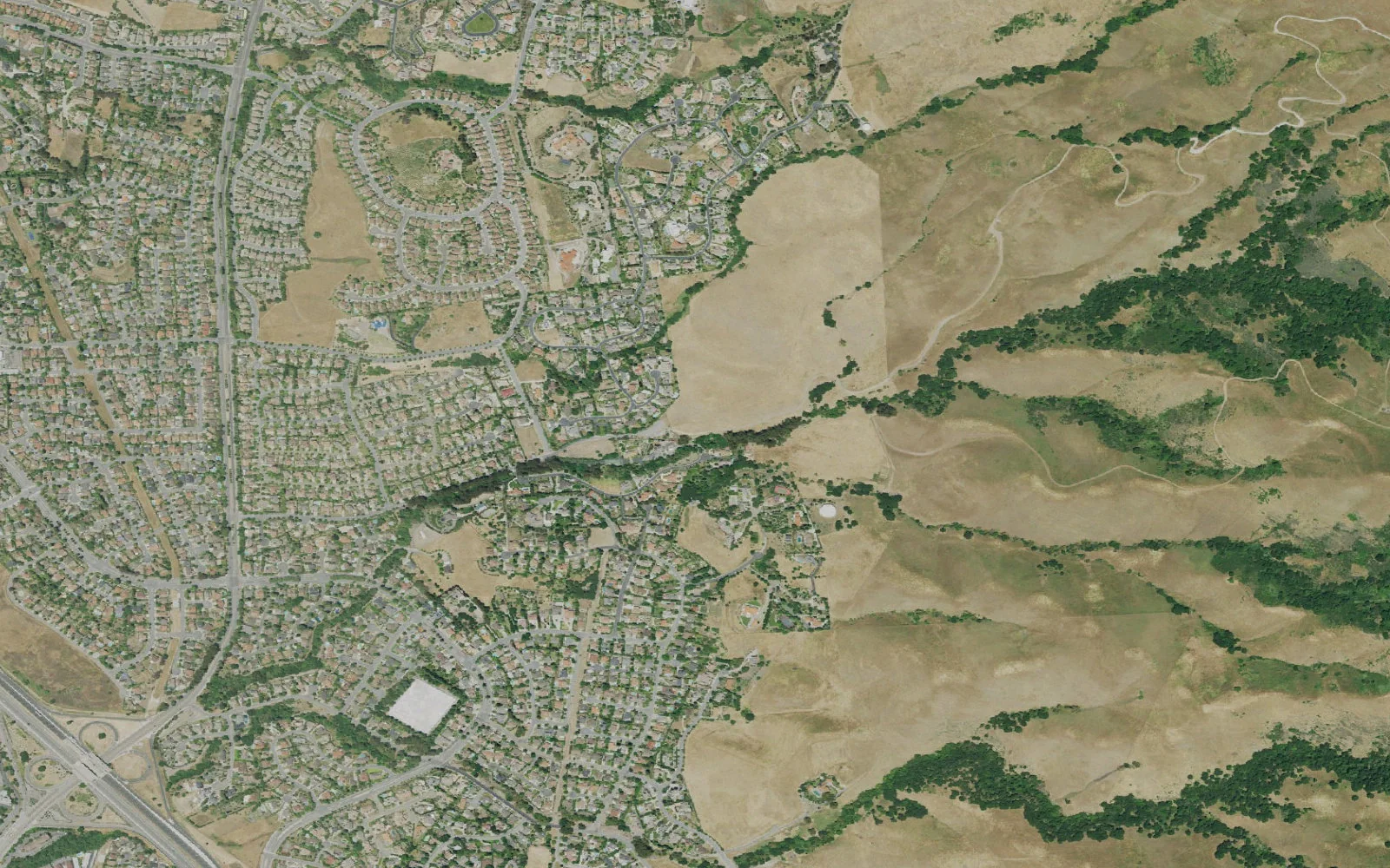 Aerial view centered on Stanford Avenue Trailhead