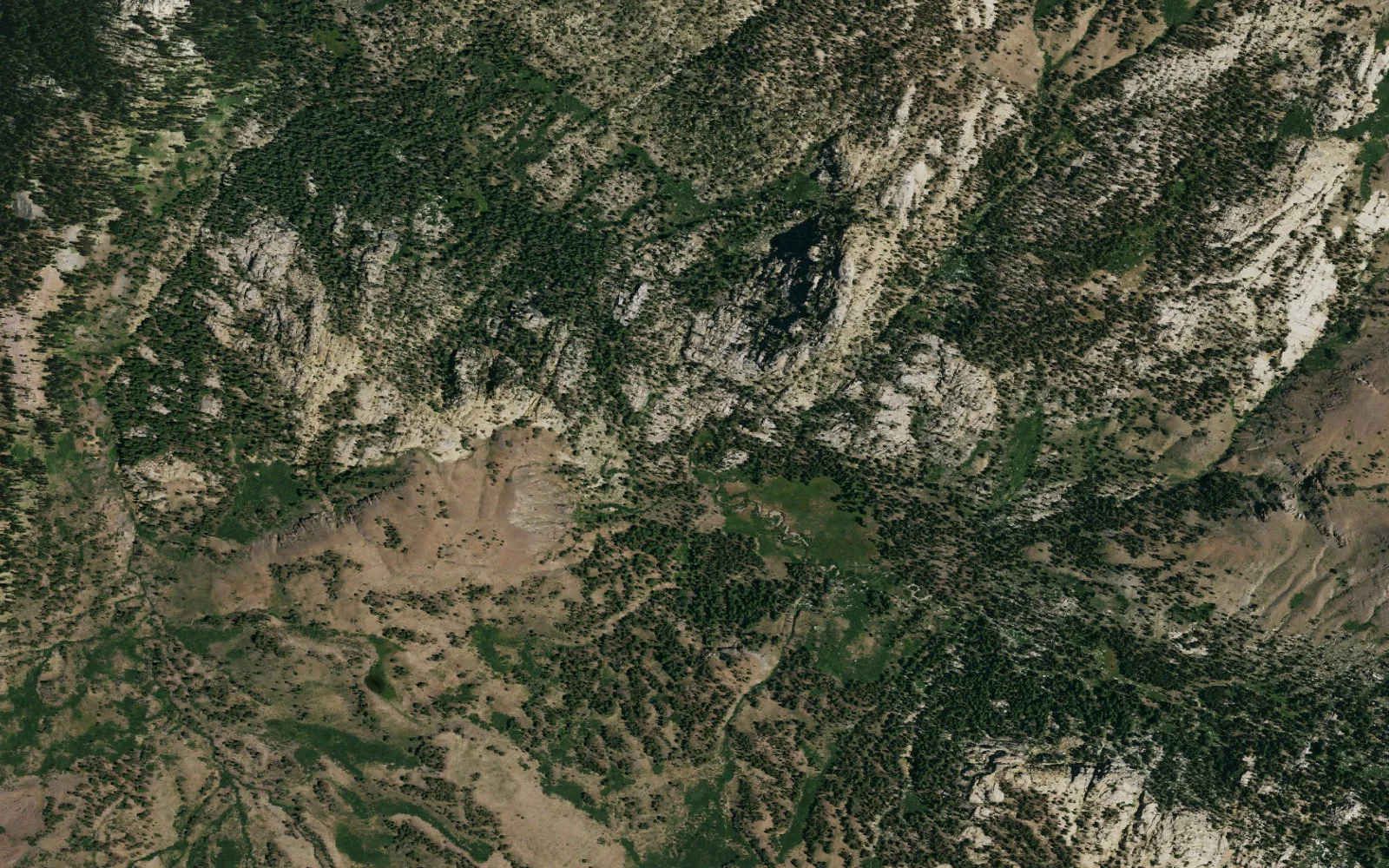 Aerial view centered on Upper Clark Fork Backcountry Area camp area
