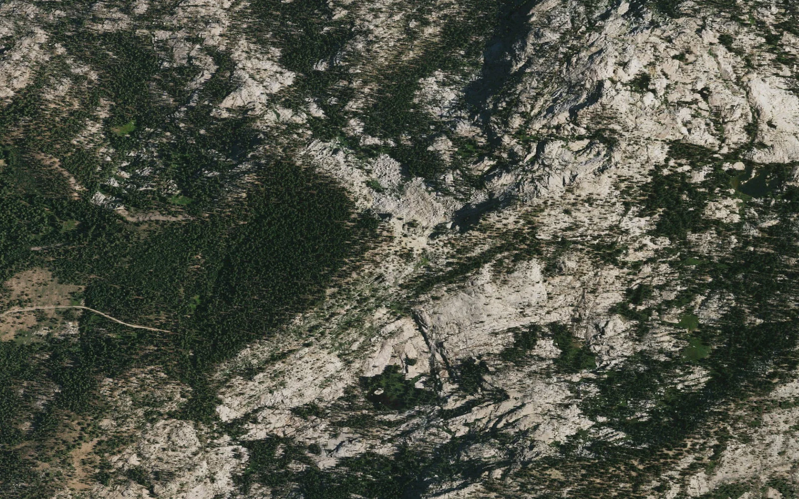 Aerial view centered on Burst Rock camp area