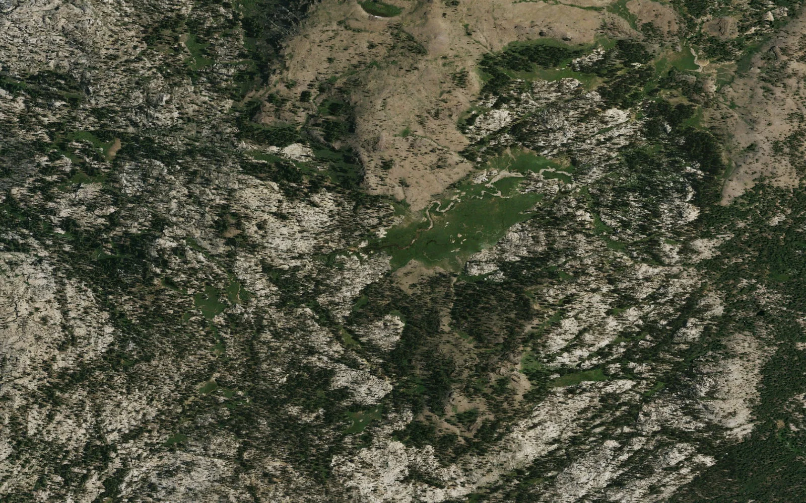 Aerial view centered on Cooper Meadow Backcountry Area camp area