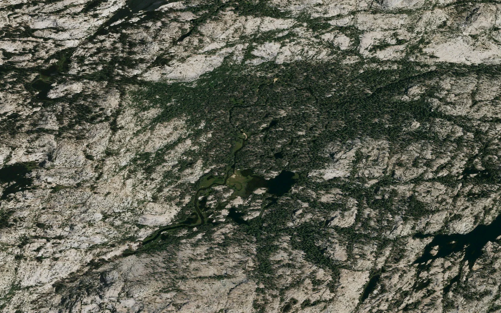 Aerial view centered on Huckleberry Lake camp area