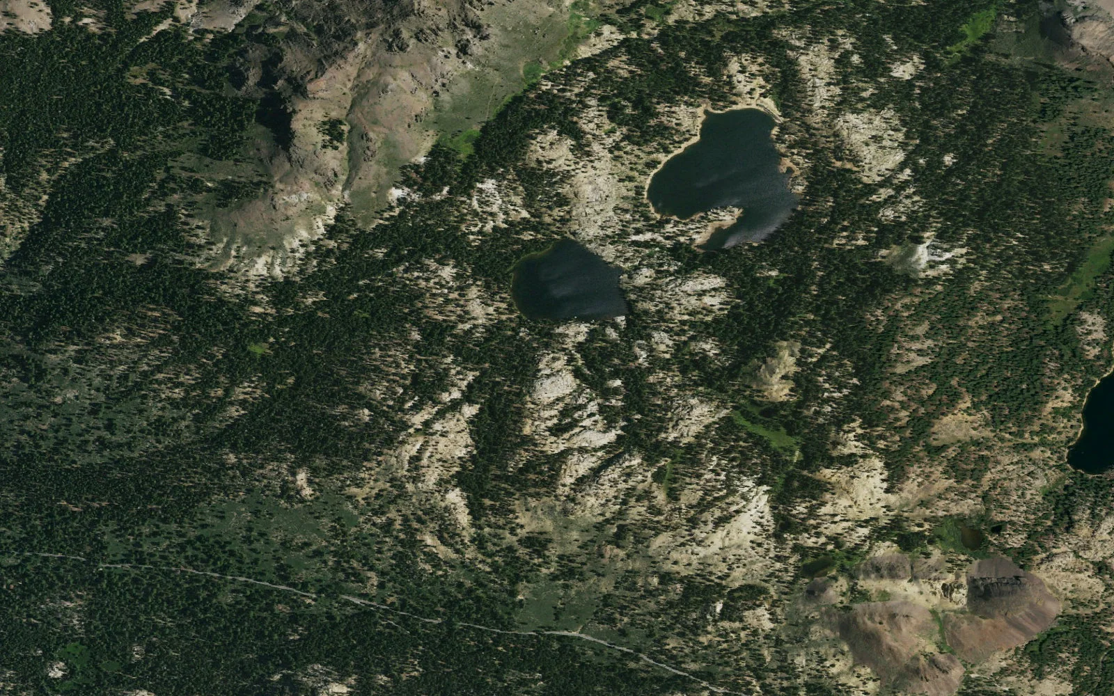 Aerial view centered on Kinney Lakes camp area