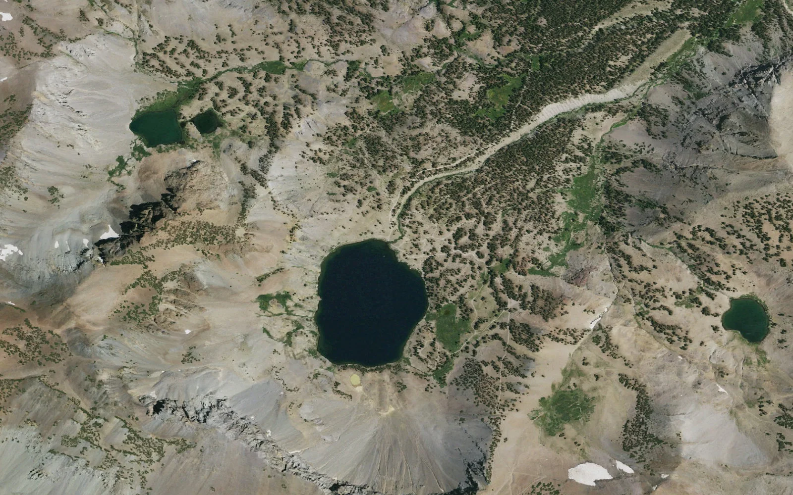 Aerial view centered on Leavitt Lake camp area