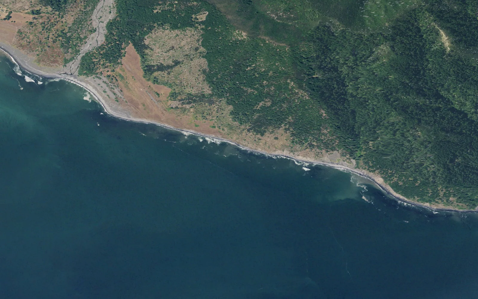 Aerial view centered on Big Flat–Miller Flat camp area