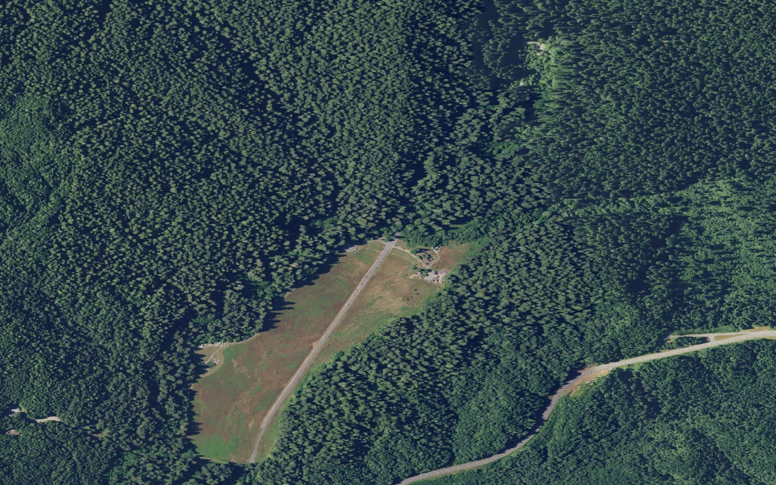 Aerial view centered on Elk Prairie Trailhead