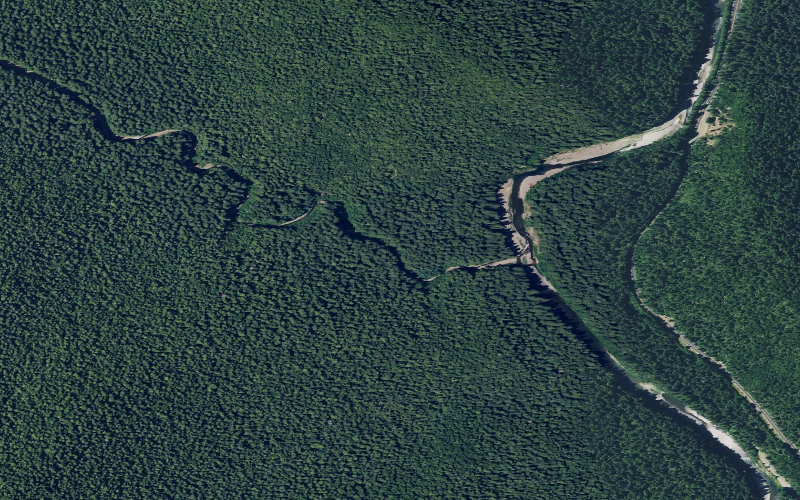 Aerial view centered on Bull Creek Camp