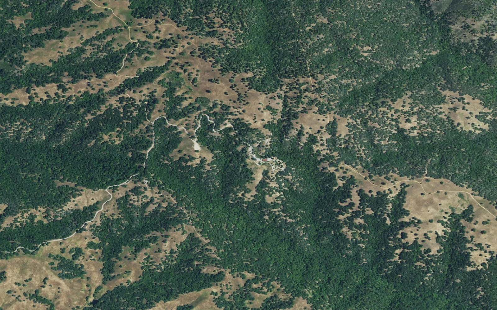 Aerial view centered on Coe Ranch Entrance Trailhead