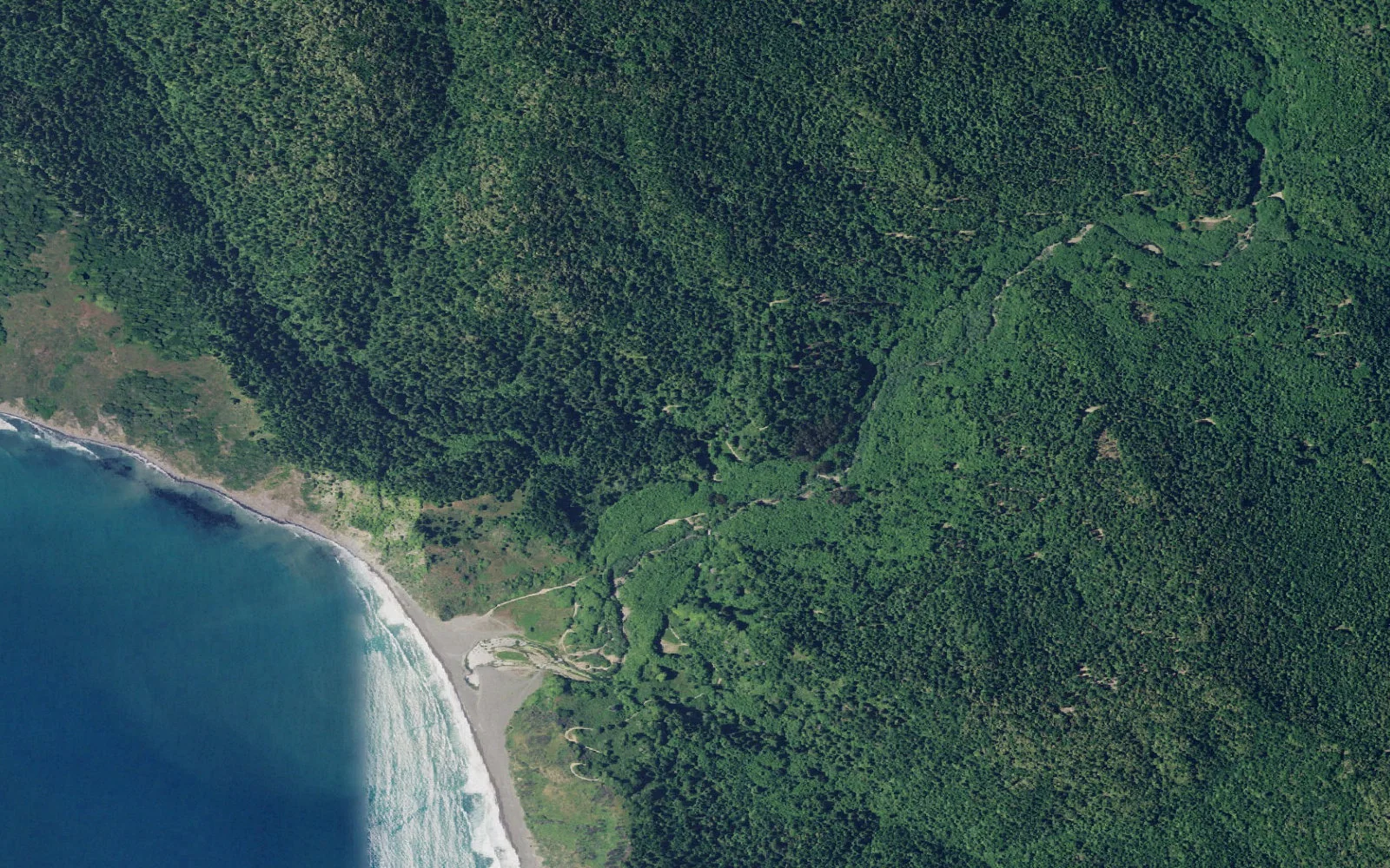 Aerial view centered on Usal Beach Trailhead