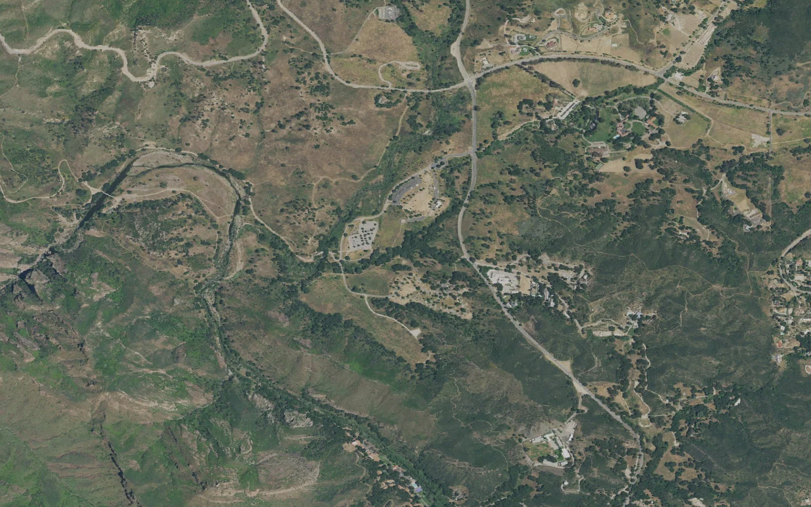 Aerial view centered on Malibu Creek Trailhead