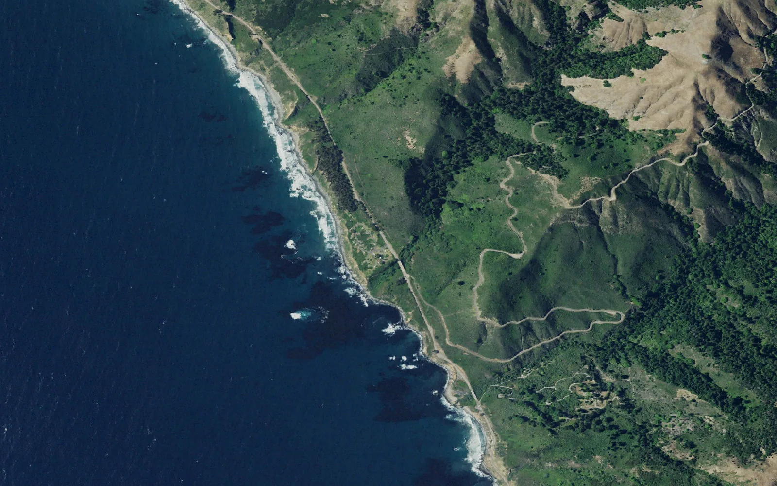 Aerial view centered on Kirk Creek Trailhead
