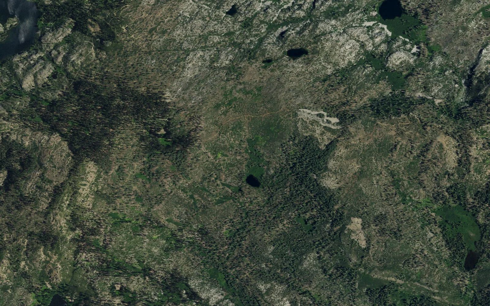Aerial view centered on Mud Lake Backcountry Zone camp area