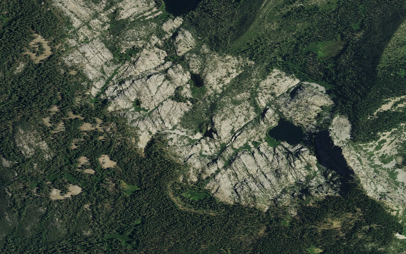 Aerial view centered on Rock Lake Backcountry Zone camp area
