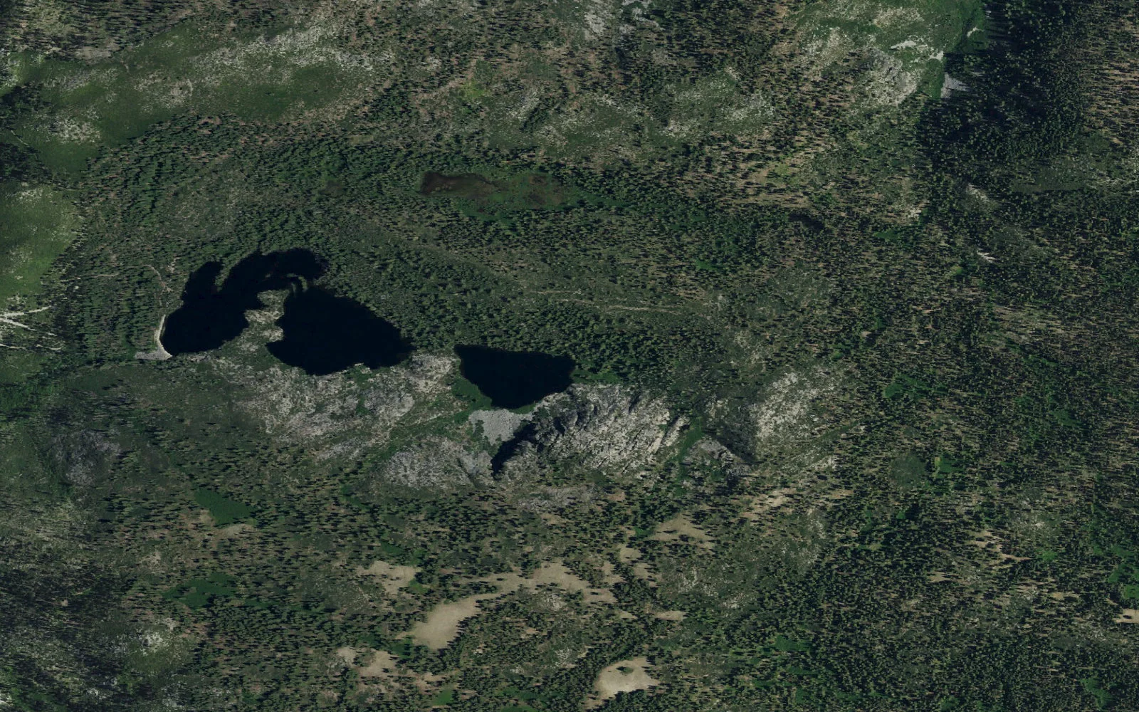 Aerial view centered on Three Lakes Upper Backcountry Zone camp area