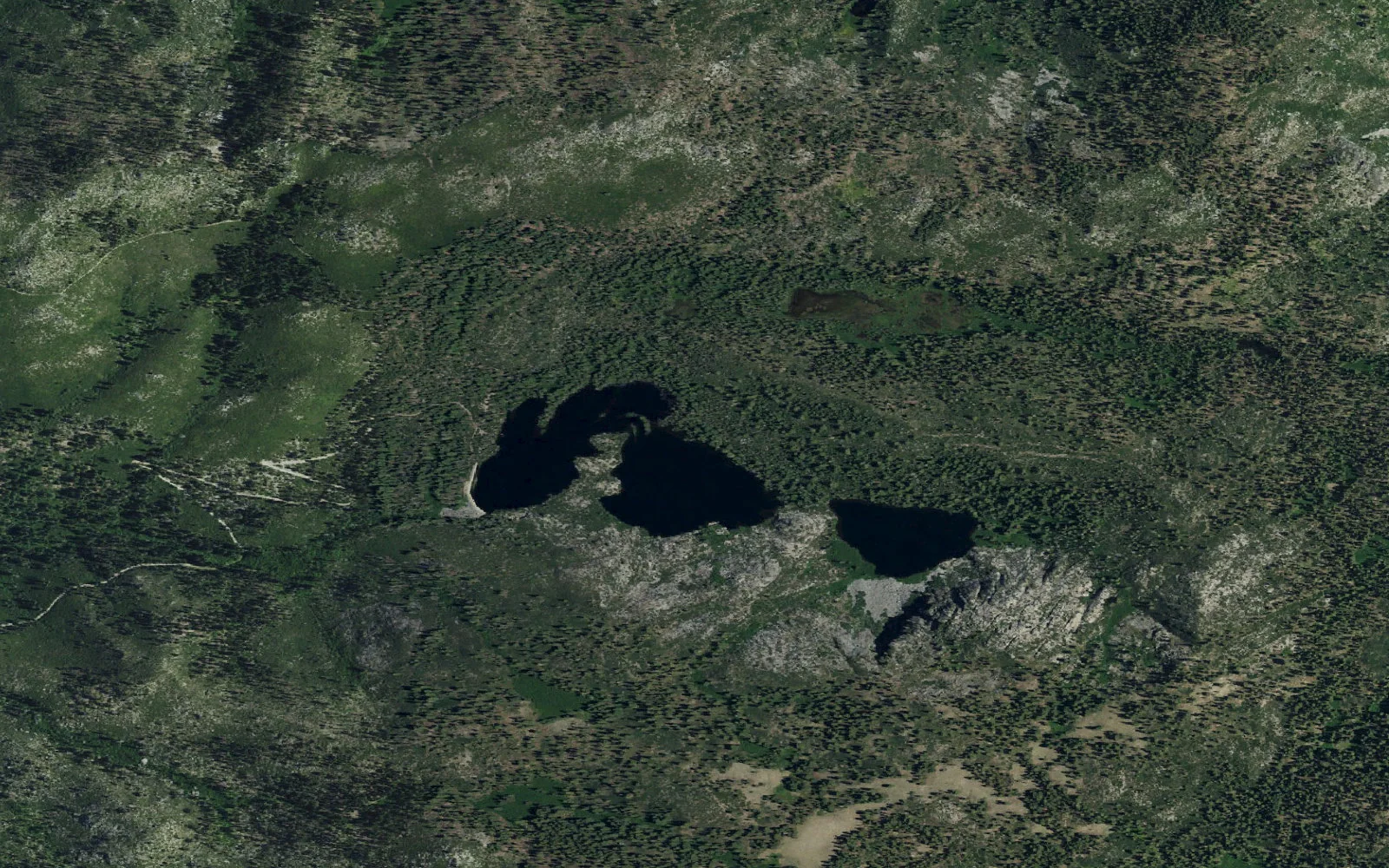 Aerial view centered on Three Lakes Backcountry Zone camp area