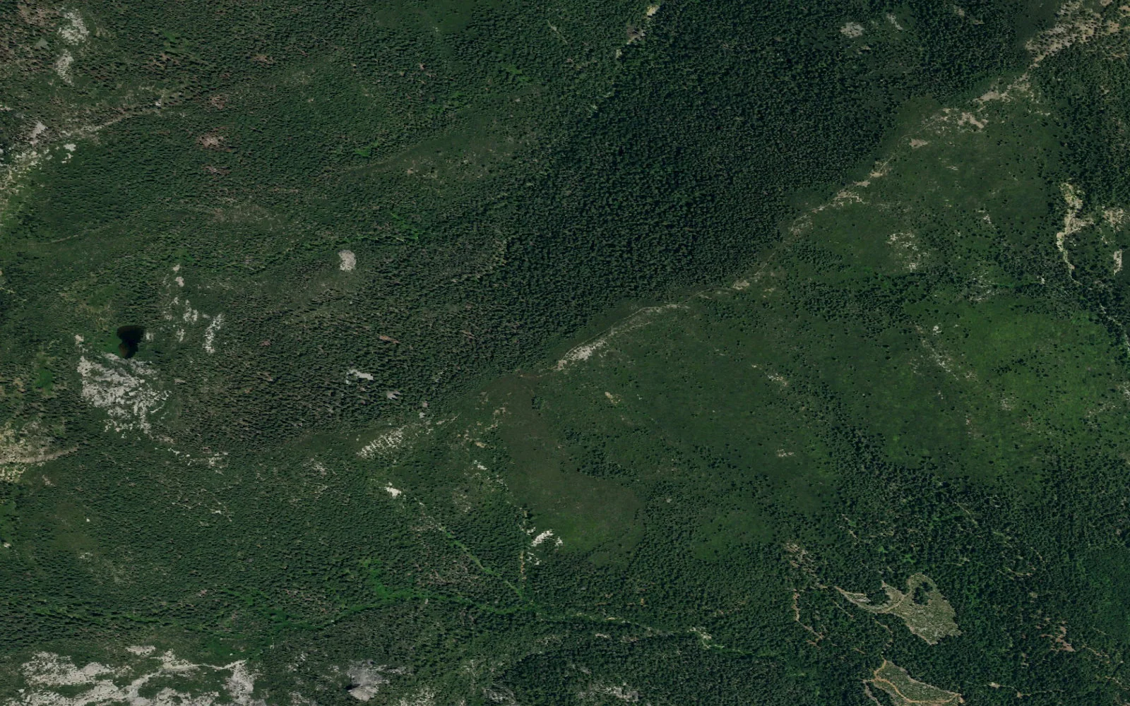 Aerial view centered on Castle Lake Central Backcountry Zone camp area