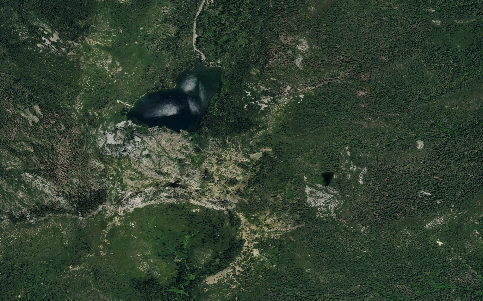 Aerial view centered on Castle Lake South Backcountry Zone camp area