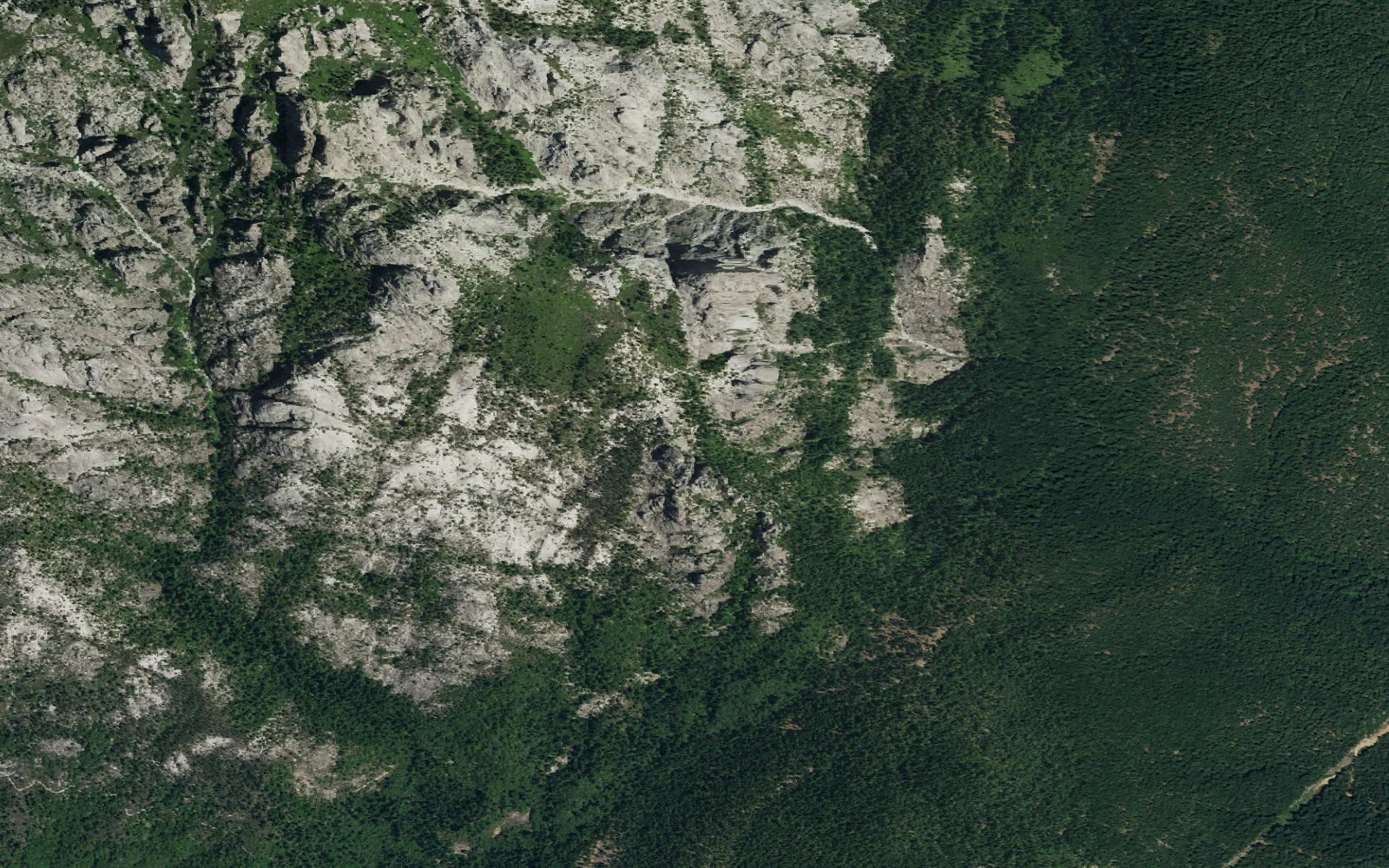 Aerial view centered on Castle Dome Lower Backcountry Zone camp area