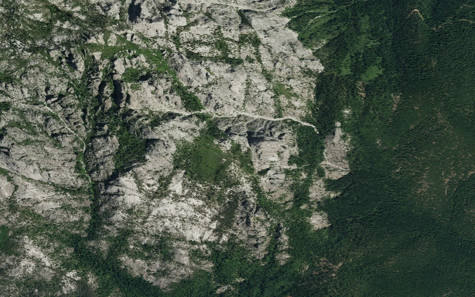 Aerial view centered on Castle Dome Upper Backcountry Zone camp area