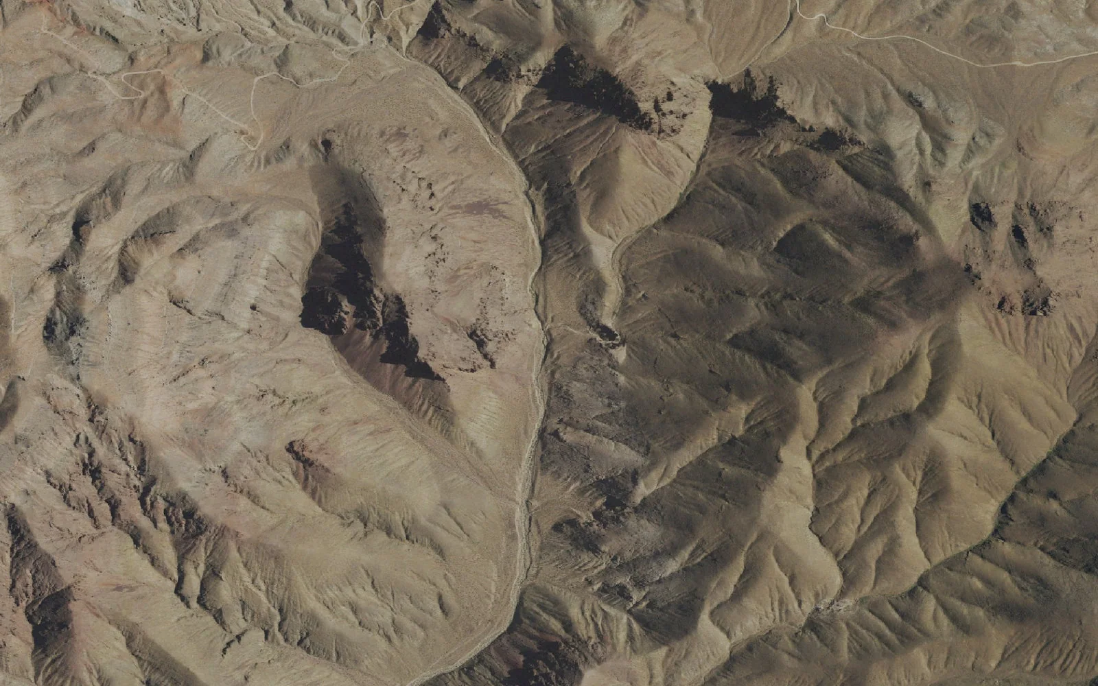 Aerial view centered on Titanothere Canyon Lower Backcountry Zone camp area
