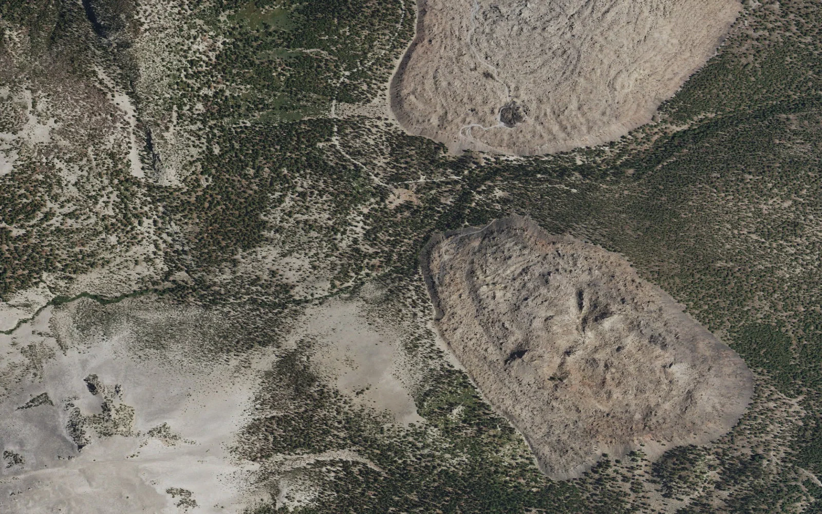 Aerial view centered on Glass Creek Meadow Upper Backcountry Zone camp area