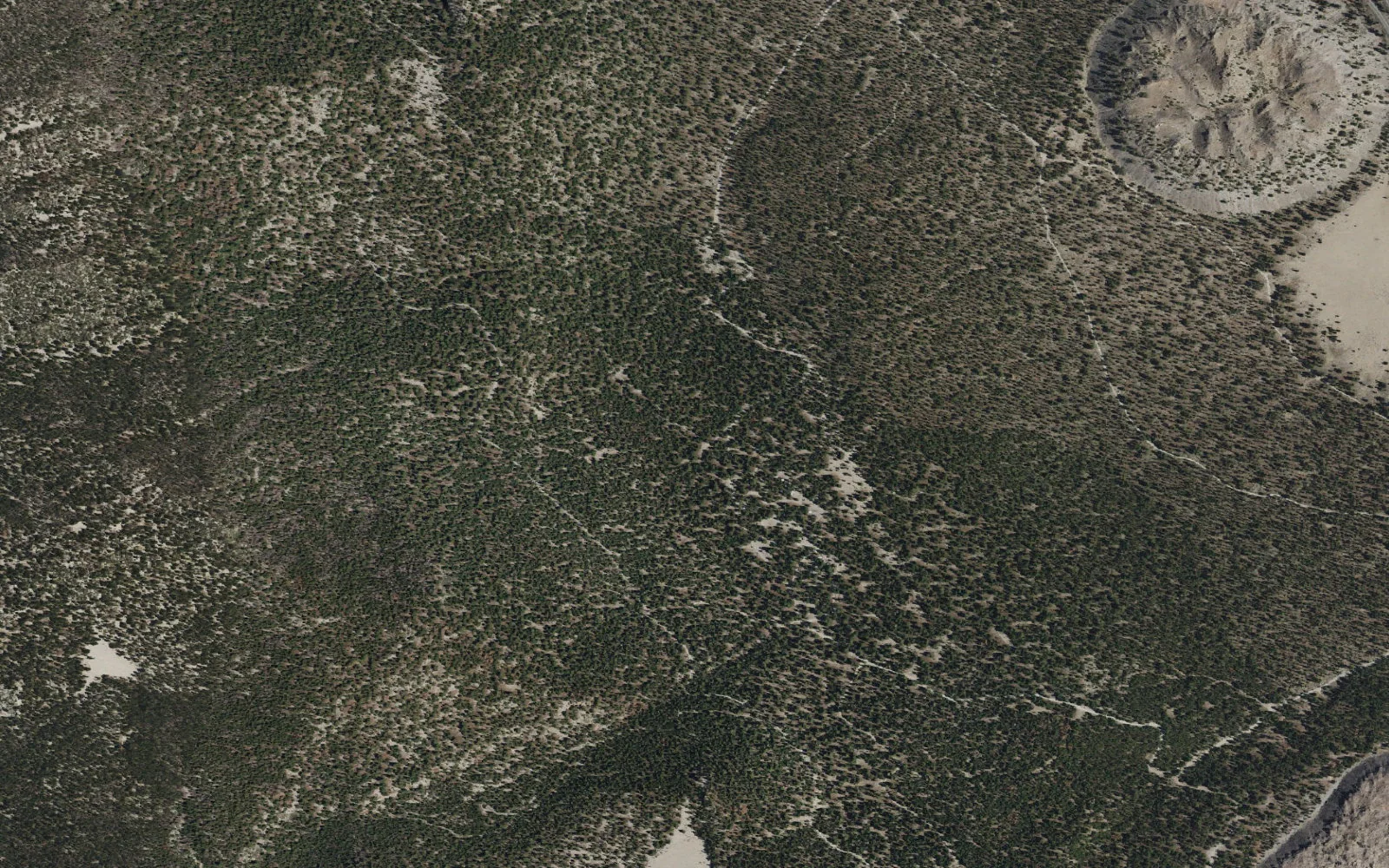 Aerial view centered on Owens Headwaters West Backcountry Zone camp area