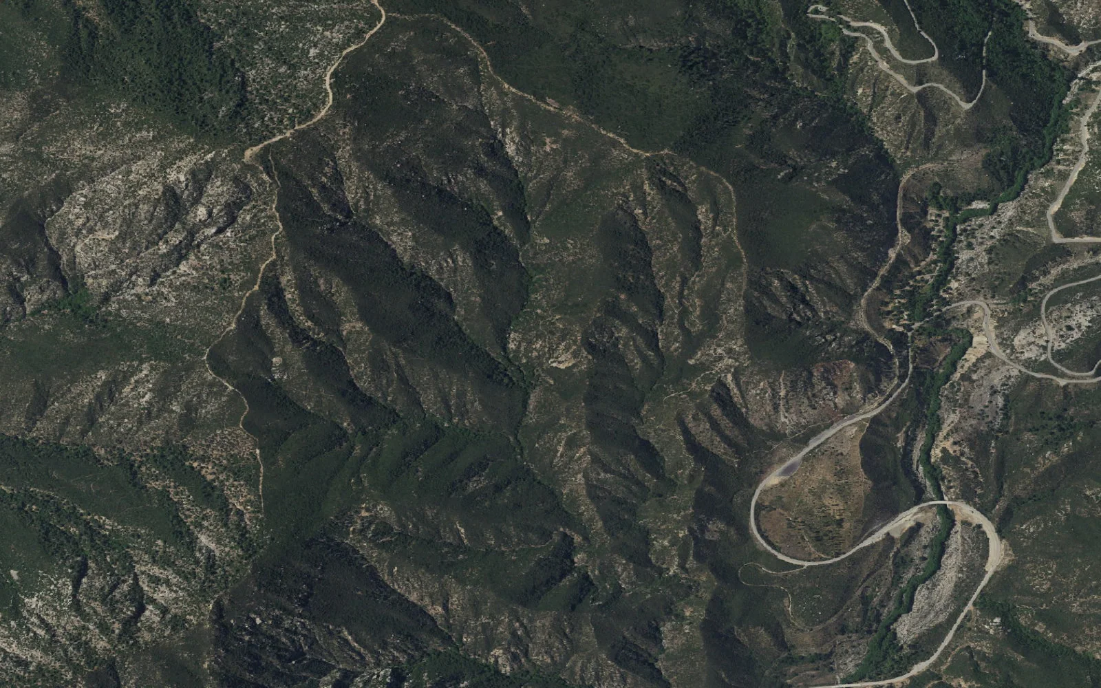 Aerial view centered on Bear Creek Upper Backcountry Zone camp area