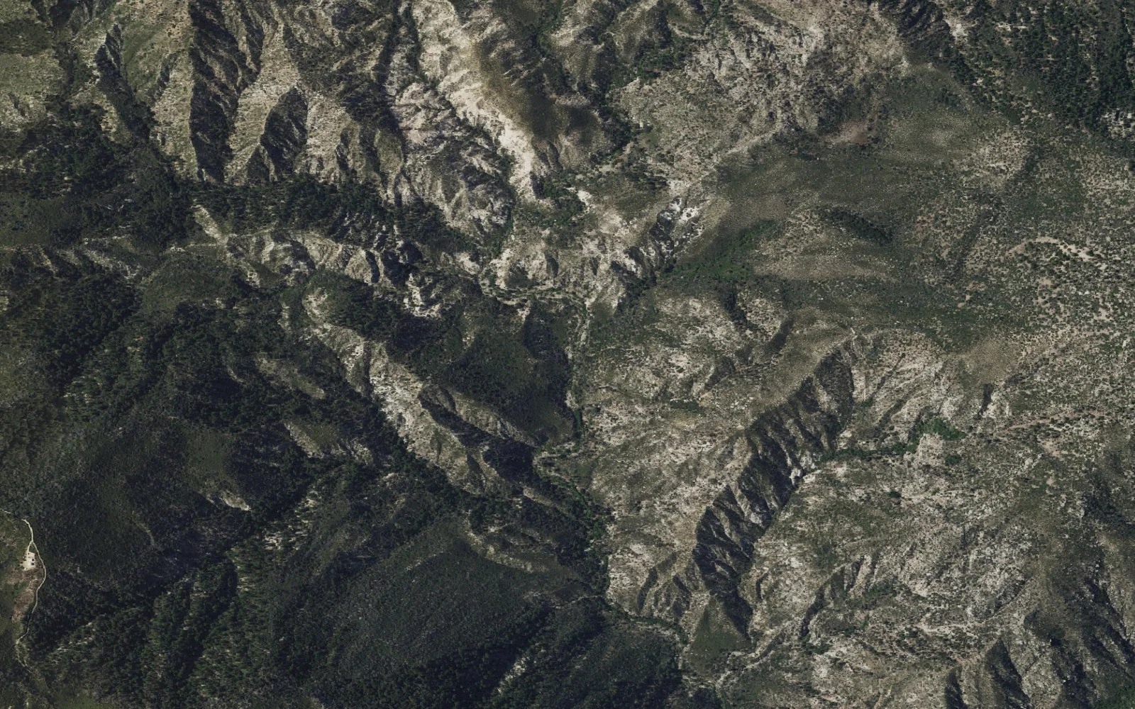 Aerial view centered on Devils Canyon Lower Backcountry Zone camp area