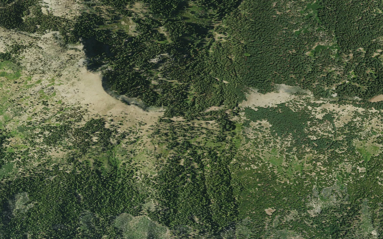 Aerial view centered on North Yolla Bolly Backcountry Zone camp area