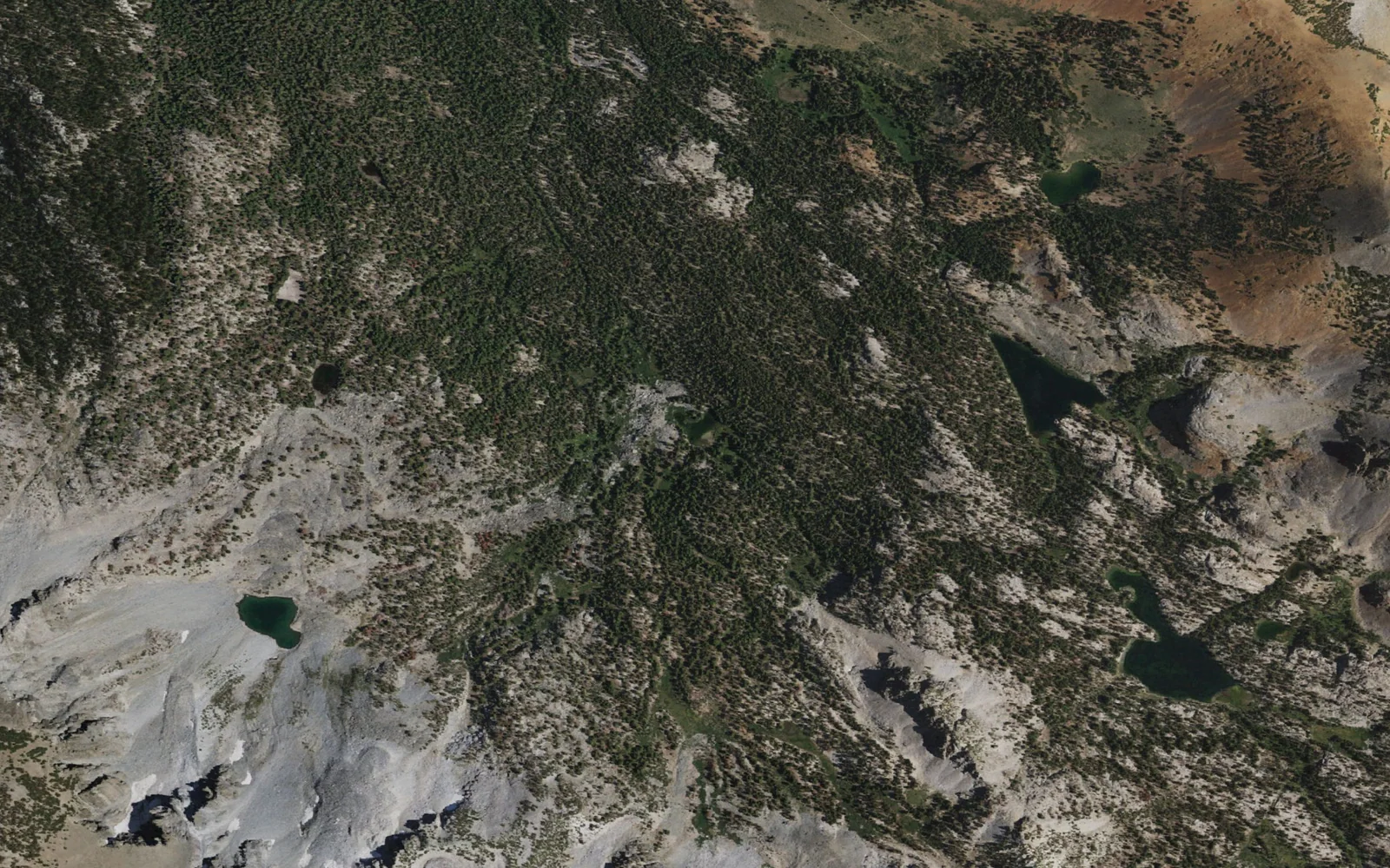 Aerial view centered on Emerald Lake on the Duck Pass network