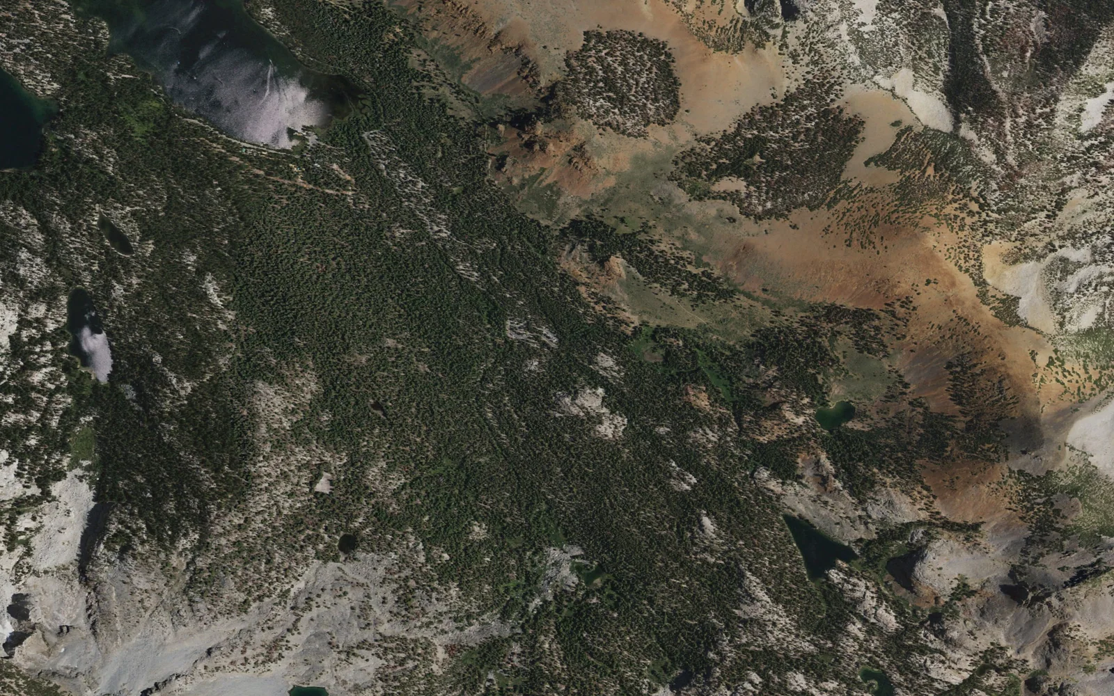 Aerial view centered on Duck Pass Trailhead