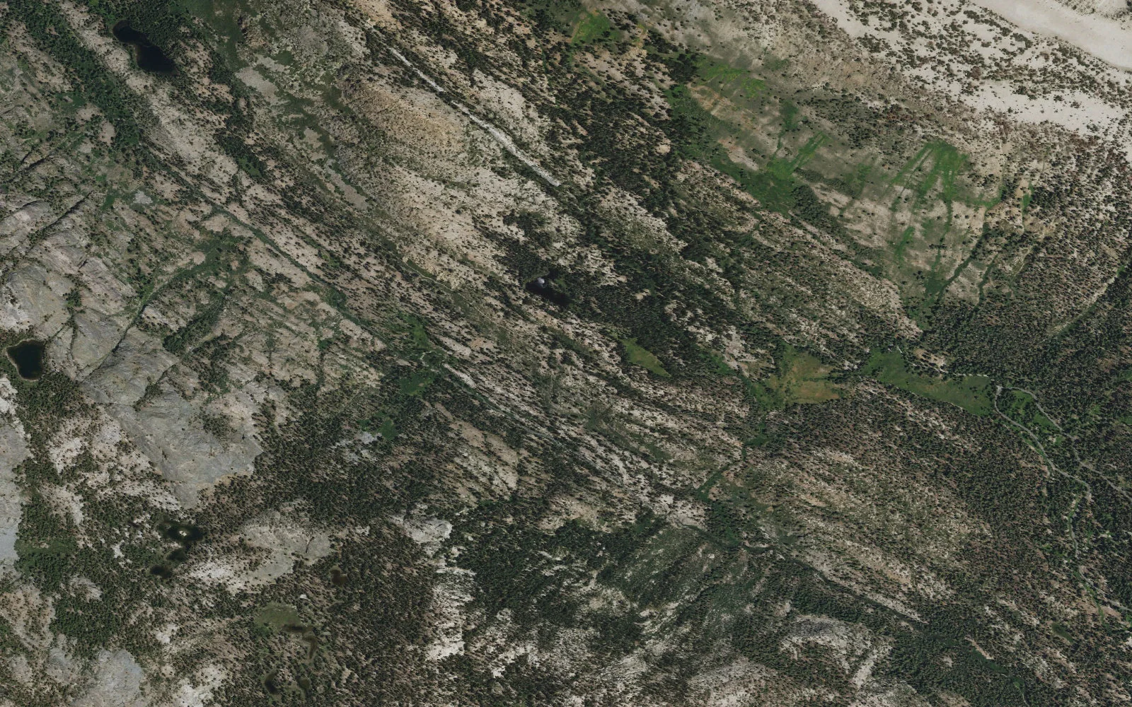 Aerial view centered on Agnew Meadows Trailhead