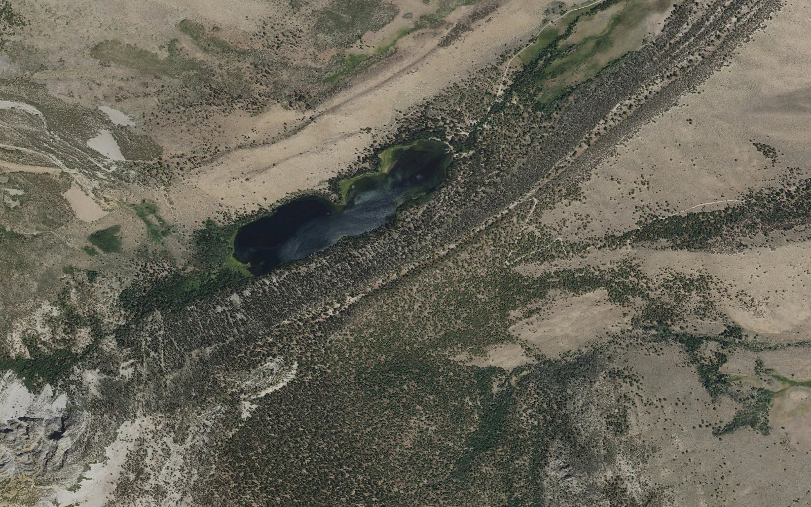 Aerial view centered on Bloody Canyon Trailhead