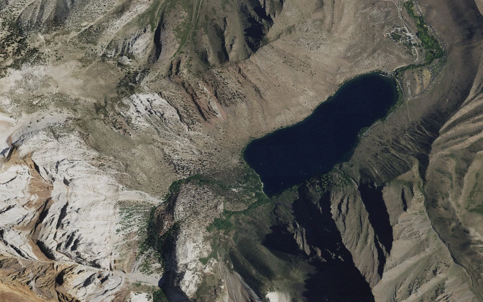 Aerial view centered on Convict Lake Trailhead